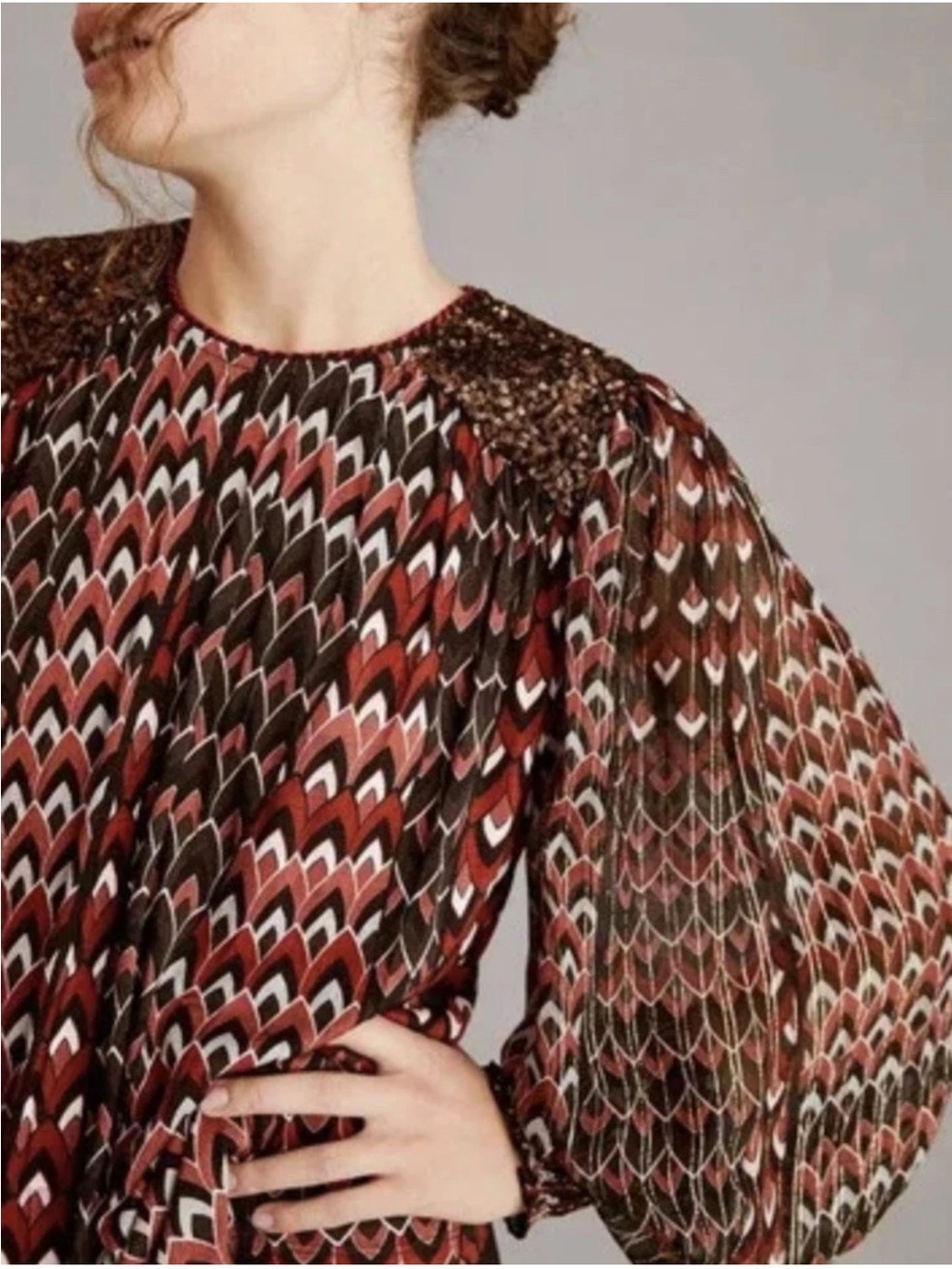 Bl-nk London x Anthropologie Sequin-Embellished stripe Black Red Blouse size S